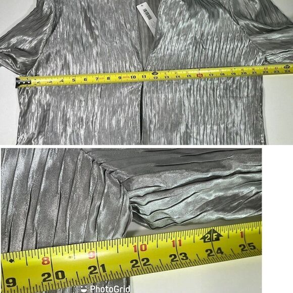 Chico's Silver Crinkle Jacket Size 1 Medium 8 10 US Blazer Caroline New - Picture 9 of 12